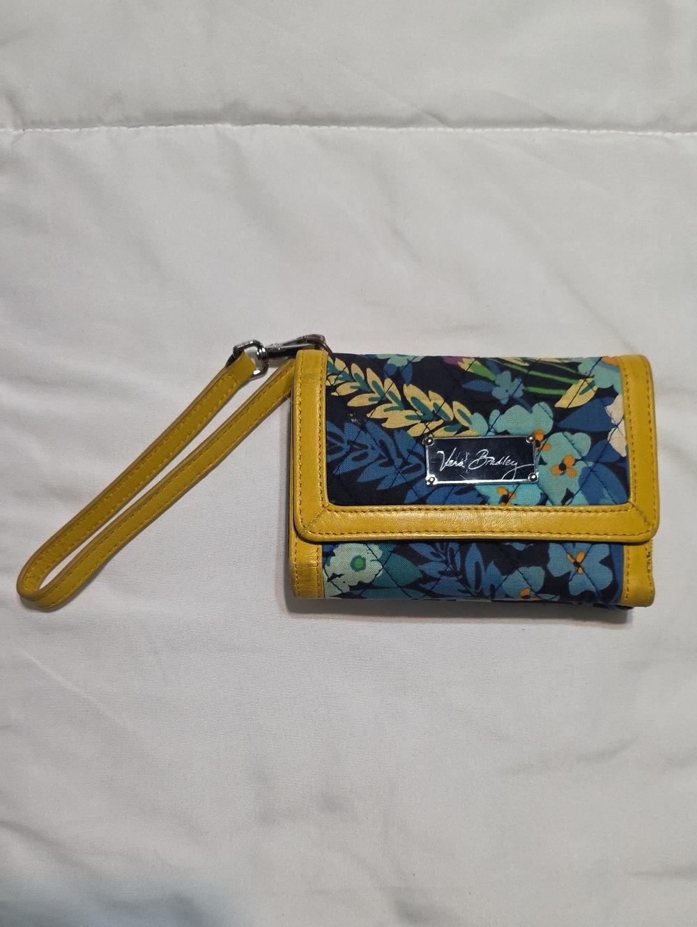 Vera Bradley Yellow Trim Blue Floral Wristlet